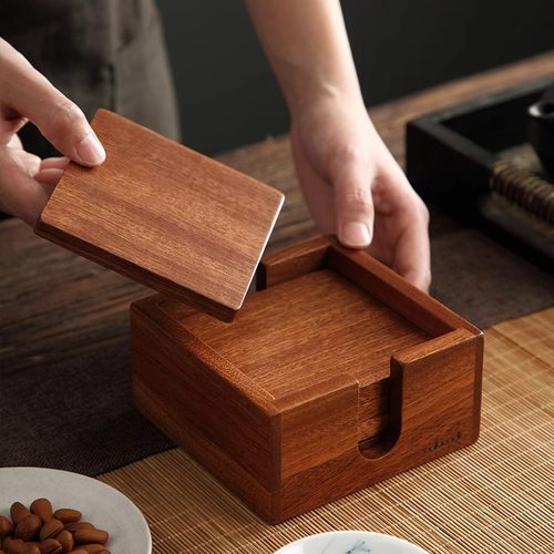 onlycook家用乌檀木日式杯垫套装
