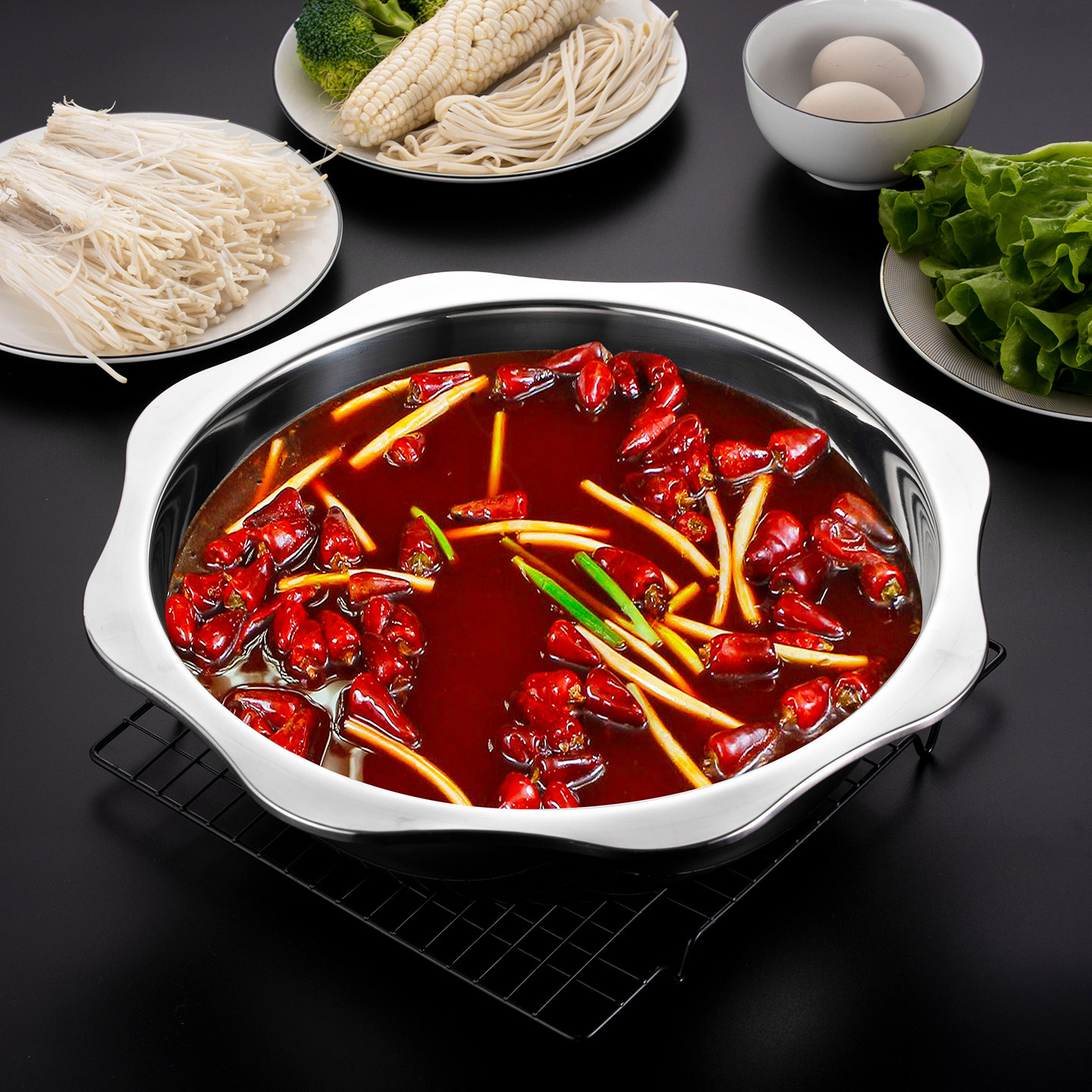 onlycook不锈钢火锅盆家用鸳鸯锅火锅锅电磁炉专用清汤太阳盆汤锅