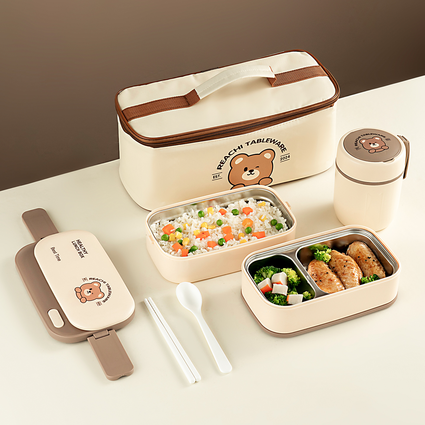 onlycook 便携304不锈钢双层保温饭盒学生带饭便当午餐盒饭桶餐盘