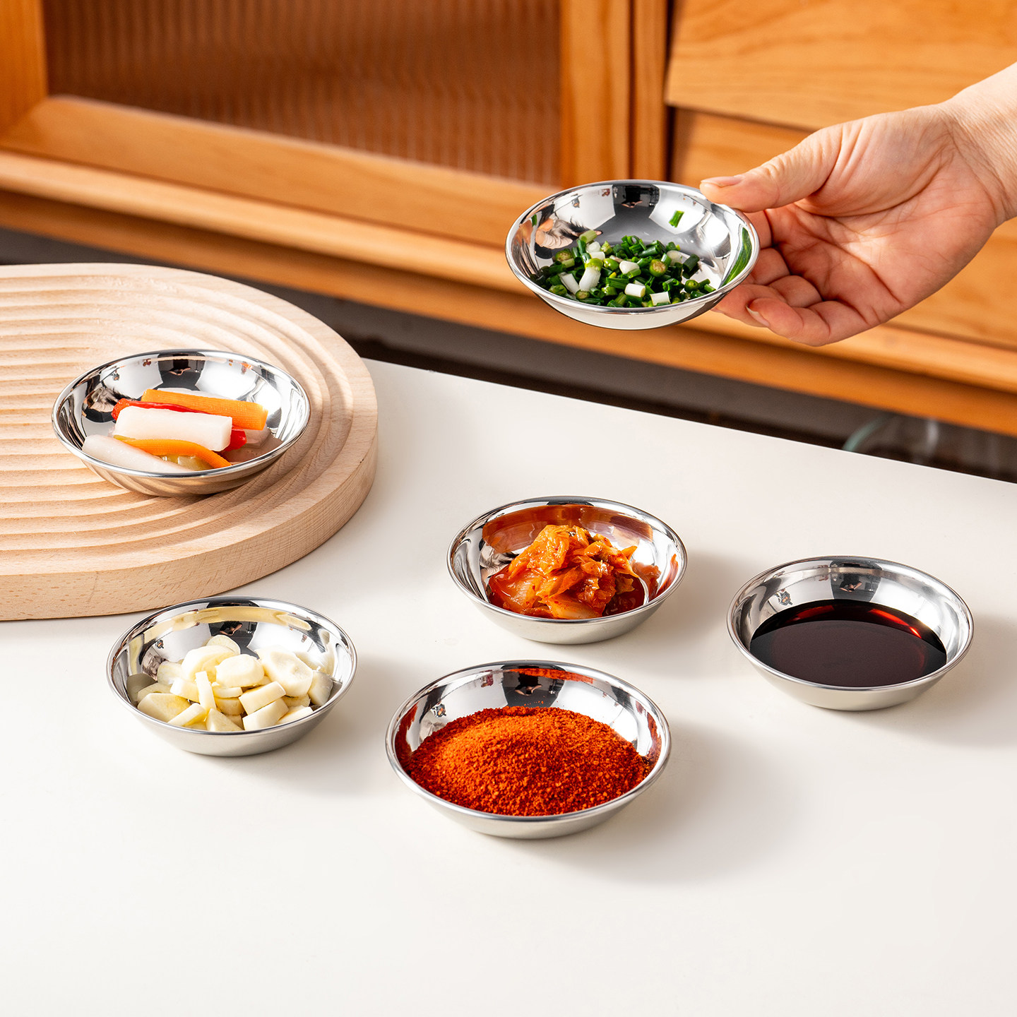 onlycook 316L不锈钢蘸料碟家用醋酱油调味碟火锅烤肉专用小菜碟