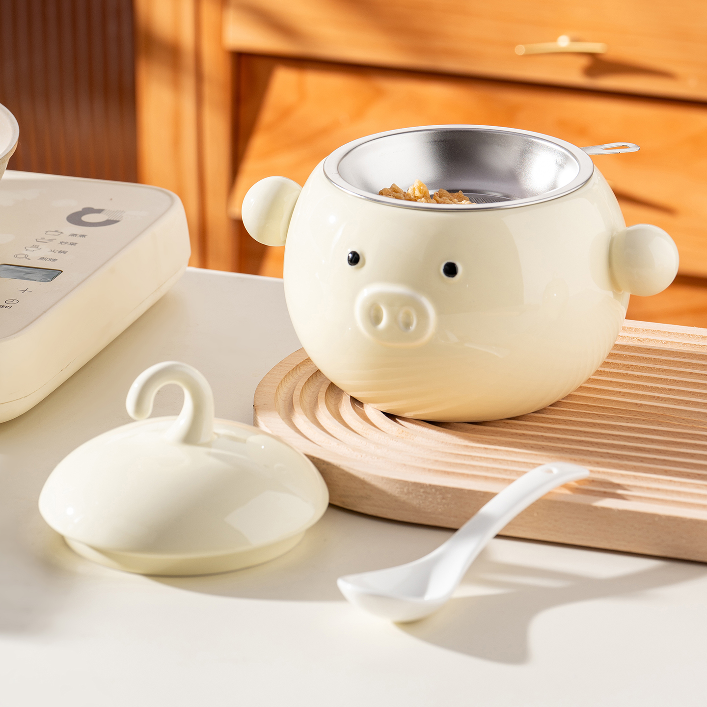 onlycook可爱猪油罐带盖带滤网