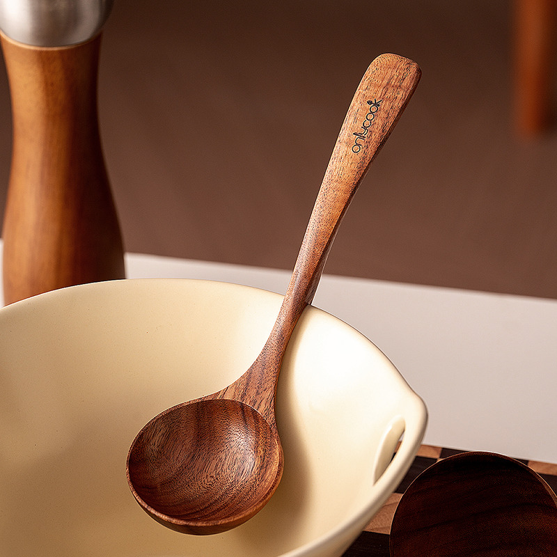 onlycook相思木日式拉面勺家用长柄大号盛汤勺子木质盛粥勺木勺
