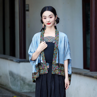 春夏中国风新中式苗绣斗篷披肩 复古国风外搭坎肩短款休闲上衣女