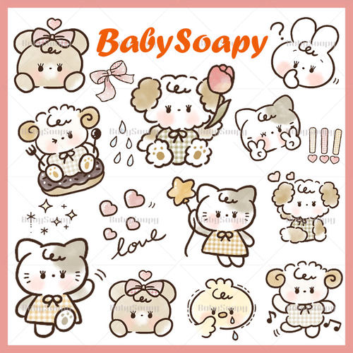 BabySoapy静态图可爱日系小动物手绘图标ps免抠png透明素材图S119