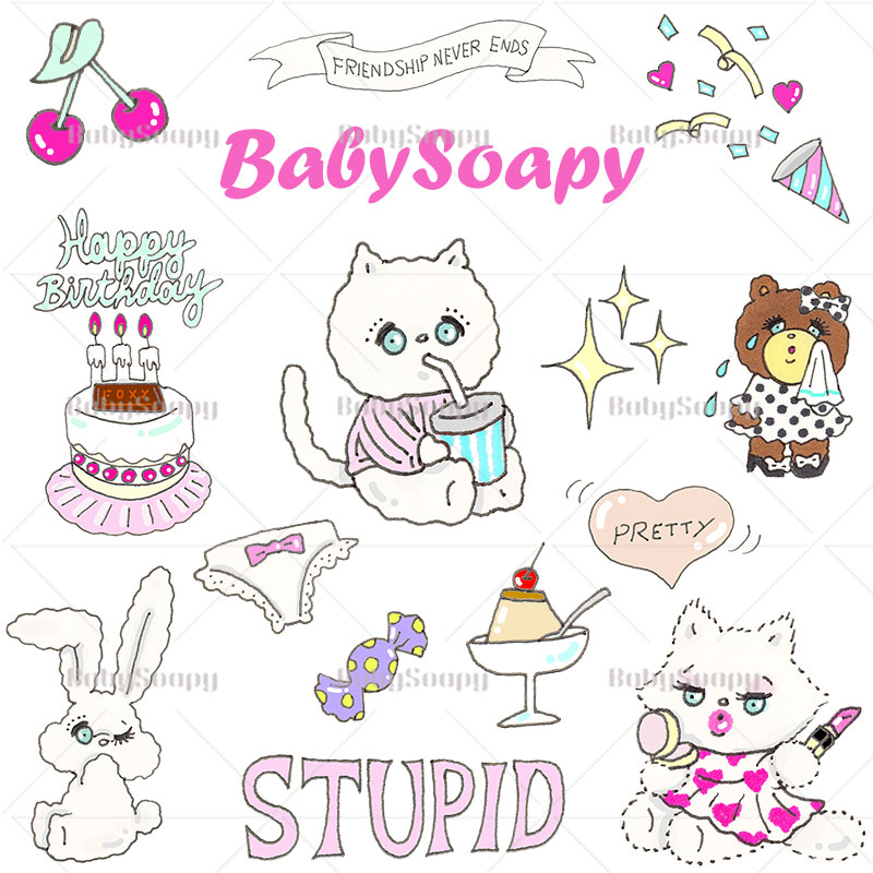 BabySoapy静态图 日系原宿png透明贴图foxy手机ps贴纸免扣图S40