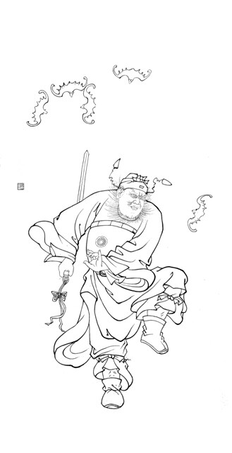 工笔画底稿 工笔画人物4尺竖副 钟馗1#白描打印稿