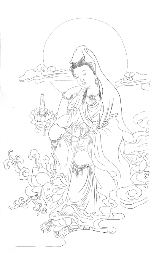 工笔画底稿人物竖副观音菩萨高清白描3#打印稿宣纸稿本店拷贝稿