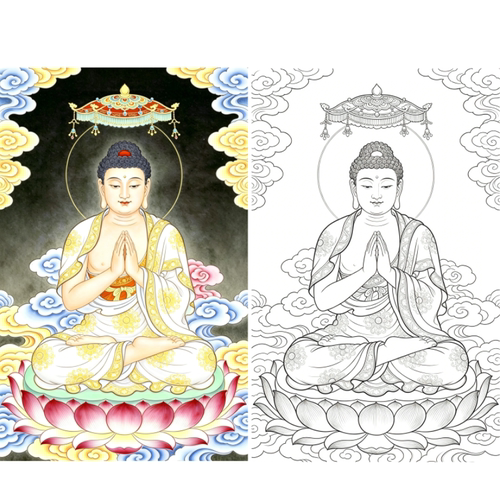 工笔画底稿工笔人物佛像罗汉燃灯古佛参考白描39#打印稿学习临摹
