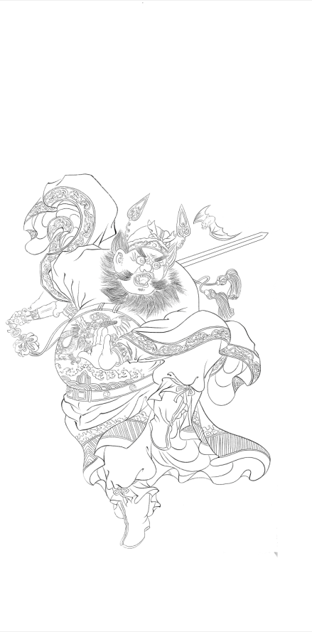 工笔画底稿 工笔人物4尺竖副钟馗13#白描打印稿宣纸稿学习临摹