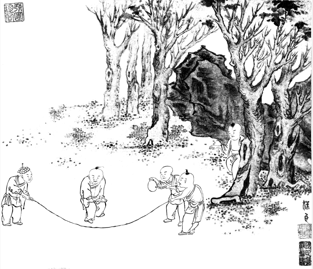 工笔画底稿国画 北宋 苏汉臣 童戏图页斗方白描149#水墨画打印稿