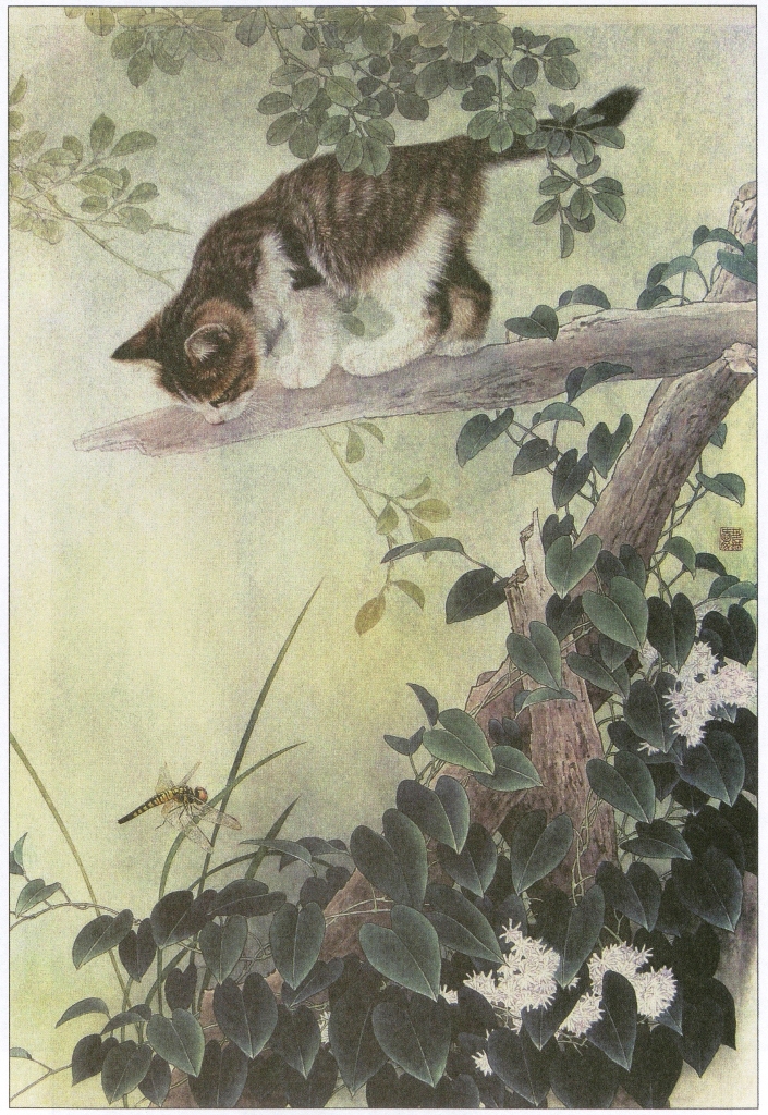 工笔国画底稿 邢诚爱工笔猫白描打印稿宣纸稿6#