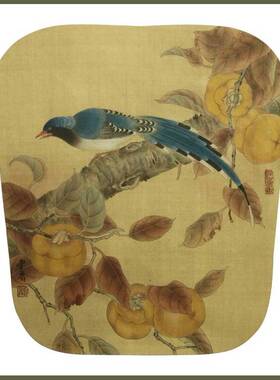 工笔画底稿花鸟小品 柿子蓝鹊白描23#打印稿毛笔勾线宣纸稿