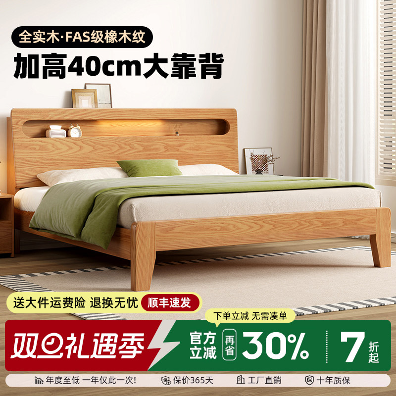全实木床卧室家用床架1米2单人床小户型1米5大床原木风1米8双人床