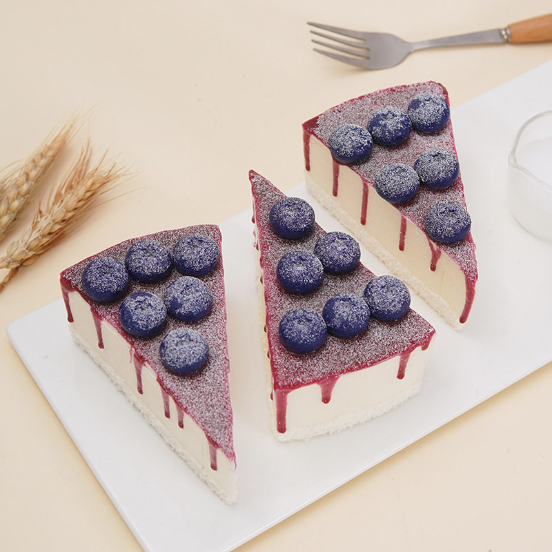 仿真切块蛋糕模型PVC水果酱蓝莓慕斯糕点食玩冰箱贴摆件拍摄道具