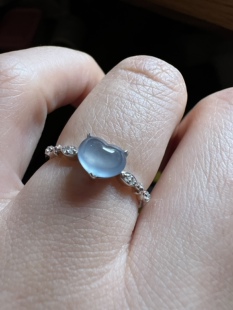 【赏】木易日辰 天然翡翠A货高危料冰蓝水屁桃心18k钻石戒指