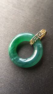 【赏】木易日辰 天然翡翠A货蓝绿特色平安环18K金钻石吊坠 双面戴