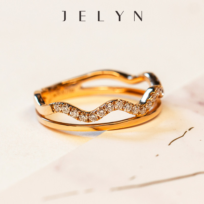 双层波浪钻石戒指 玥景18k玫瑰金彩金大牌网红群镶女戒指环礼物
