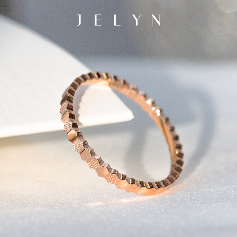 bee sweet甜美蜂巢戒指18k玫瑰金黄金大牌网红素金圈女士戒子指环