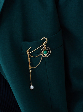 ESCA STUDIO原创设计水晶星球链条胸针别针星星珍珠男女个性精致