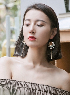 ESCA STUDIO 复古黑蝶贝不对称金属片贝壳圆环耳环耳坠无耳洞耳夹