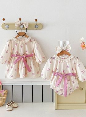 包屁衣衣服女宝宝女童婴儿爬服春秋蝴蝶结春连衣裙25长袖紫色甜美