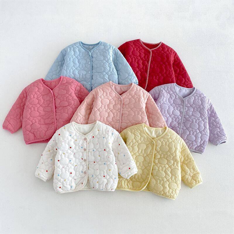 波点可爱小兔外套棉衣女童线加厚宝宝冬季zd绗棉服w6502儿童纯色