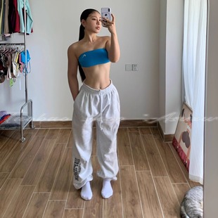 健身卫裤 Asuxw 女休闲街头风跑步束脚运动裤 性感宽松辣妹卫裤 美式