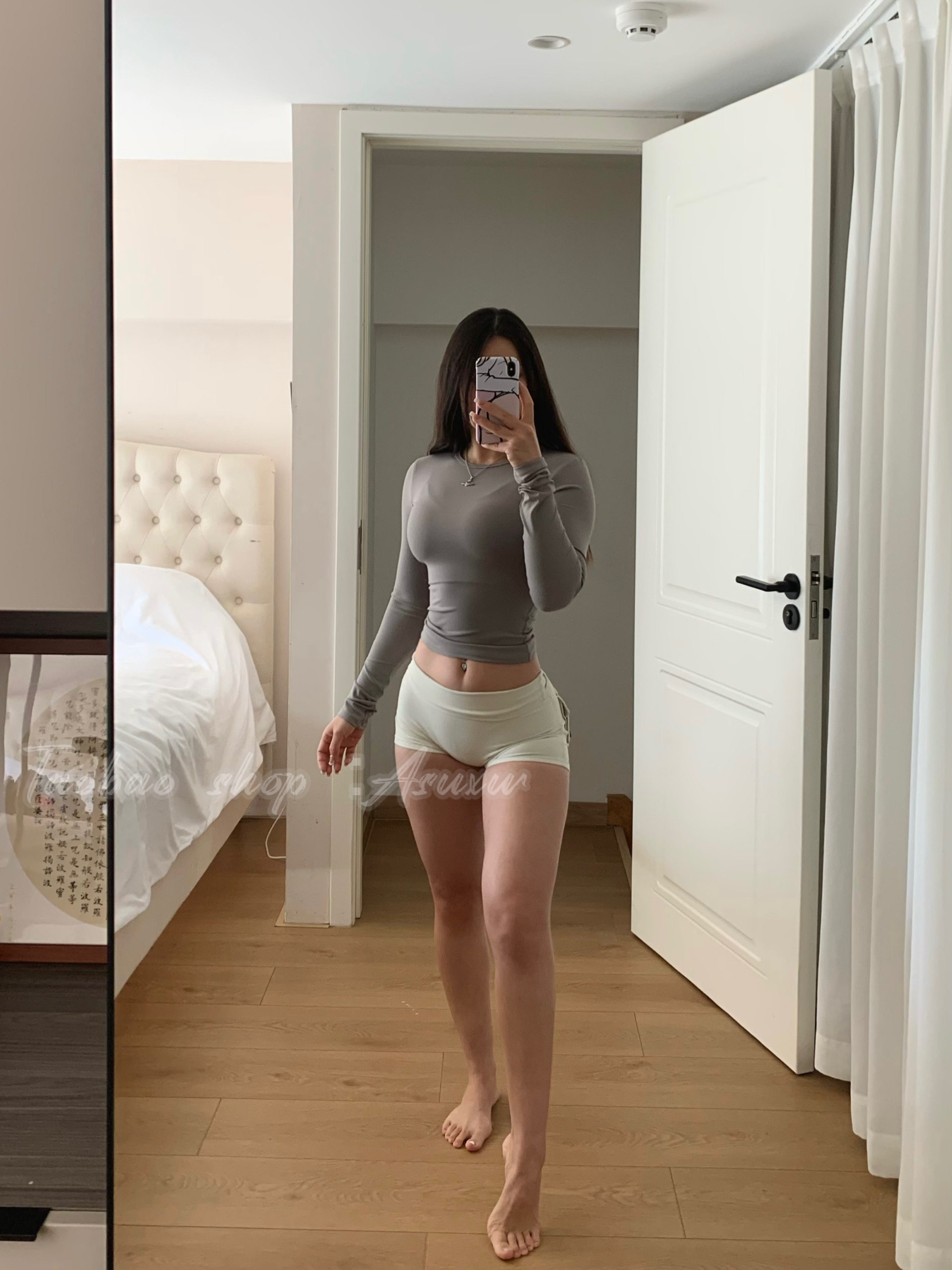 Asuxw裸感高强度磨毛长袖健身服