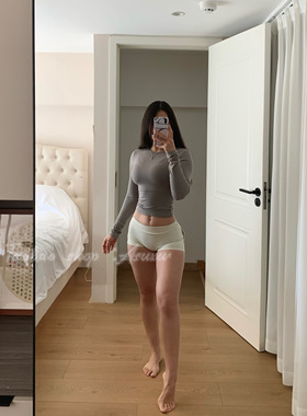 Asuxw 裸感双面磨毛长袖瑜伽服女高强度健身服高弹普拉提运动上衣