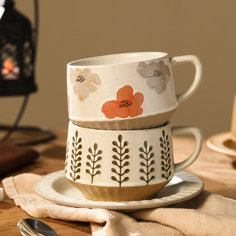 造月复古咖啡杯陶瓷高档精致拿铁杯拉花杯子创意粗陶高级感杯碟KK