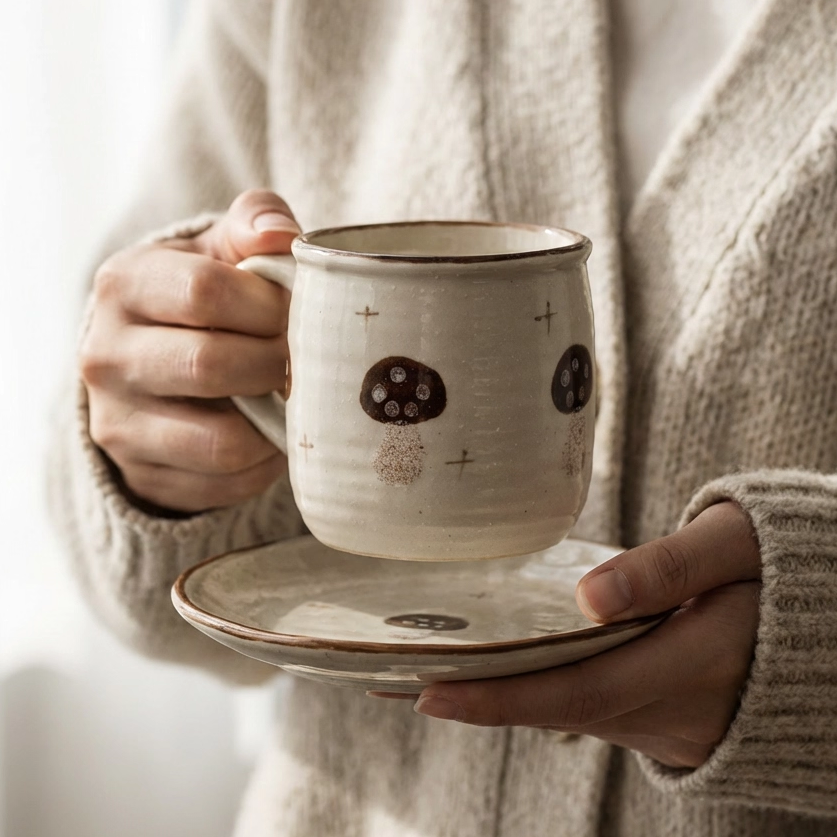 粗陶咖啡杯马克杯 日式复古手作水杯300ml大容量杯子釉下彩陶瓷杯,餐饮具,马克杯,淘宝优惠券,粉丝福利购,淘宝优惠卷