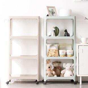 茶花卫生间置物架厨房四层塑料架脸盆架可移动推车带滑轮收纳架