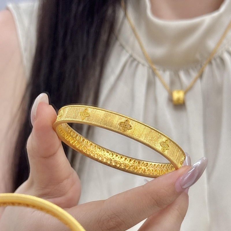 中式金丝织锦四叶花手环戒指项链