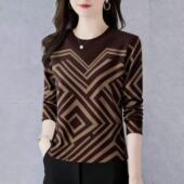 2025印花减龄圆领春秋妈妈t恤遮肚显瘦百搭打底衫 捡漏新品 长袖 女