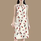 无袖 背心裙百搭显瘦夏季 高档女吊带2025内搭印花宽松连衣裙遮肚女