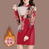 显瘦秋冬洋气半高领打底衫 德绒保暖中长款 连衣裙女T恤高档时尚 潮