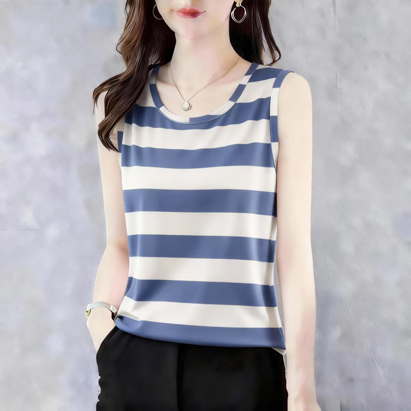 高档外穿女吊带条纹百搭2025新款夏季遮肚无袖打底背心女上衣潮 - 实物图
