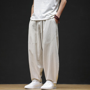 民族风裤子男款中国风棉麻休闲裤宽松复古灯笼裤亚麻布长裤阔腿裤