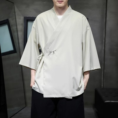 中国风明制汉服男道袍中式交领古装道服交襟禅意居士服斜襟睡衣夏