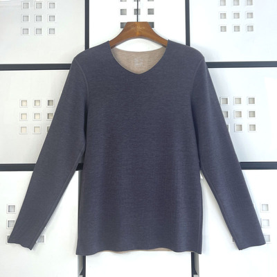 男士蚕丝羊绒V领自发热保暖上衣