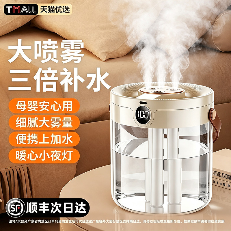 【董字晖精选】2026新款加湿器家用小型三喷大雾量办公室桌面迷你卧室空调房孕妇婴儿车载静音容量补水保湿器