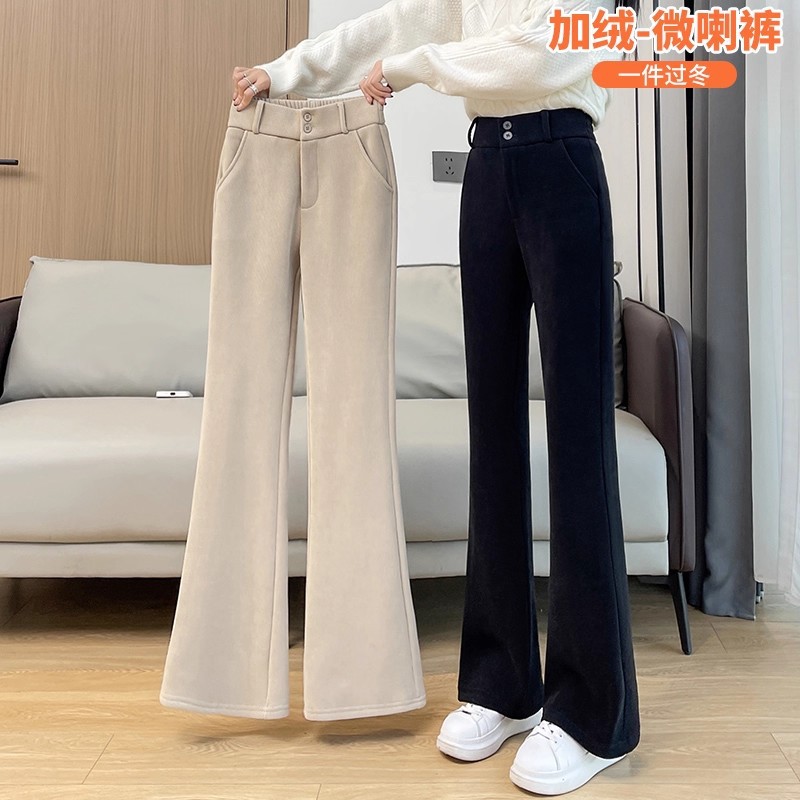 加绒加厚微喇叭裤子女2025新款秋冬今年流行爆款垂感灯芯绒阔腿裤