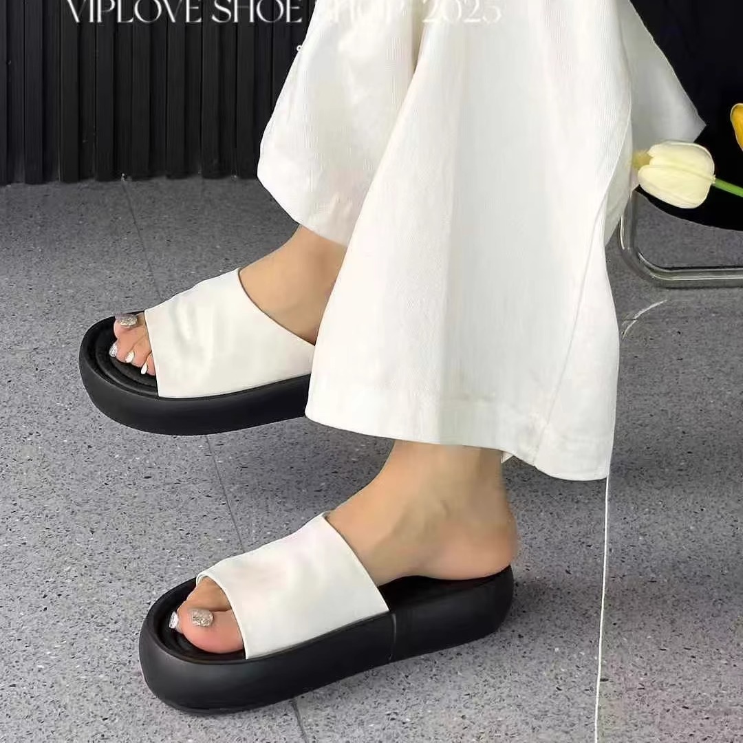 25真皮小众一字拖女防滑软底凉鞋高级感黑色厚底凉拖鞋女外穿夏季