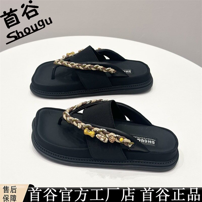 首谷真皮夹趾罗马凉鞋女夏季凉快丫卜鞋2026新款超火露趾沙滩鞋潮