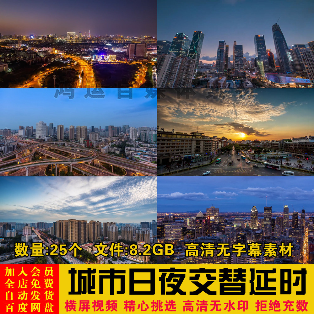 城市白天夜晚日夜交替日落後风景短影片自媒体剪辑制作素材
