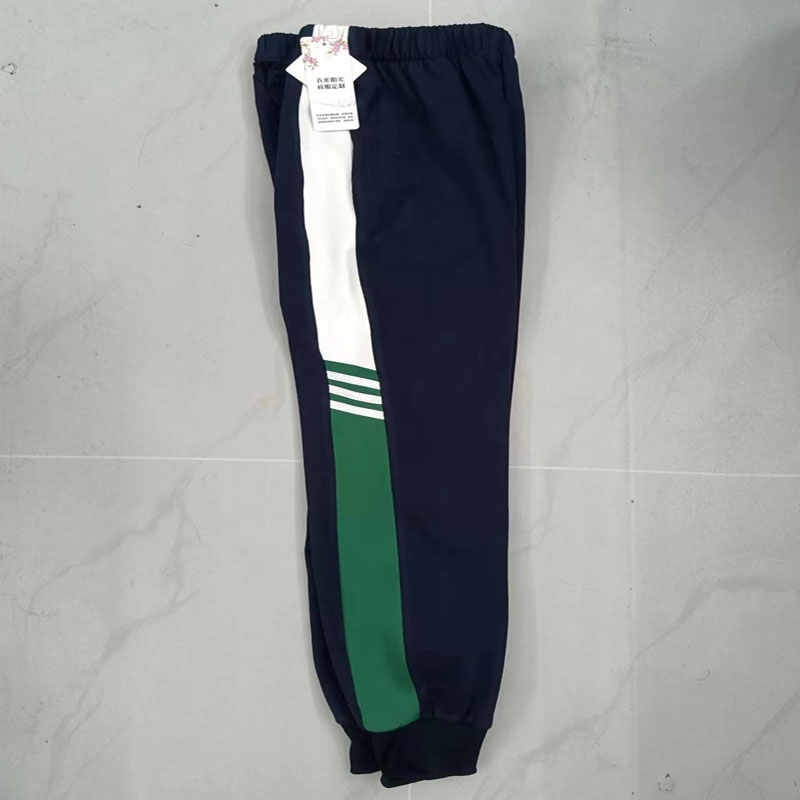 可定做纯棉大码男女校园校裤上白拼墨绿色上经典三道白运动团体裤