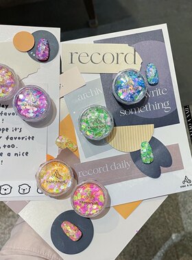 XIAO A NAIL新款夏日气息荧光彩色不规则混色美甲亮片亮粉饰品贴