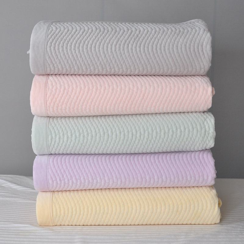 韩国新款短毛绒床盖一面绒一面纯棉毯子绗缝水洗冬季绒毯正反两用