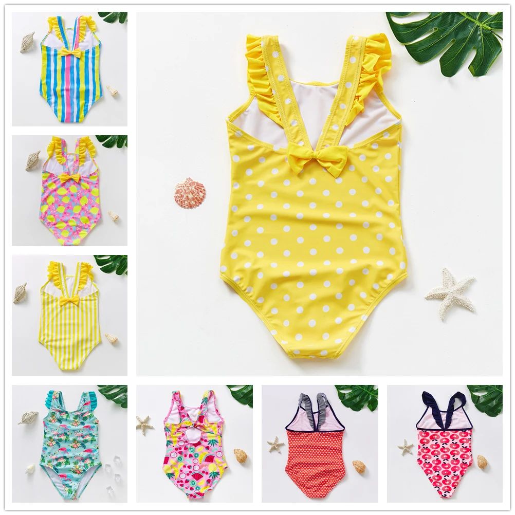1~12Y Girls Swimsuit one piece Girls Swimwear Ruffle style C