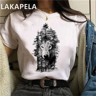 New Summer 2021 T-Shirt wolf Printed Tshirt Woman Cartoon gr